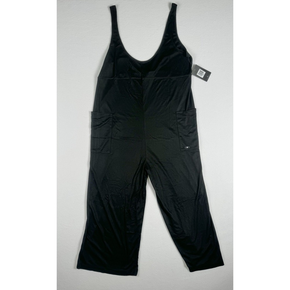 Hurley Womens Rib Jumpsuit Black CQ2518 010 Size XL Wide Leg Sleeveless Romper